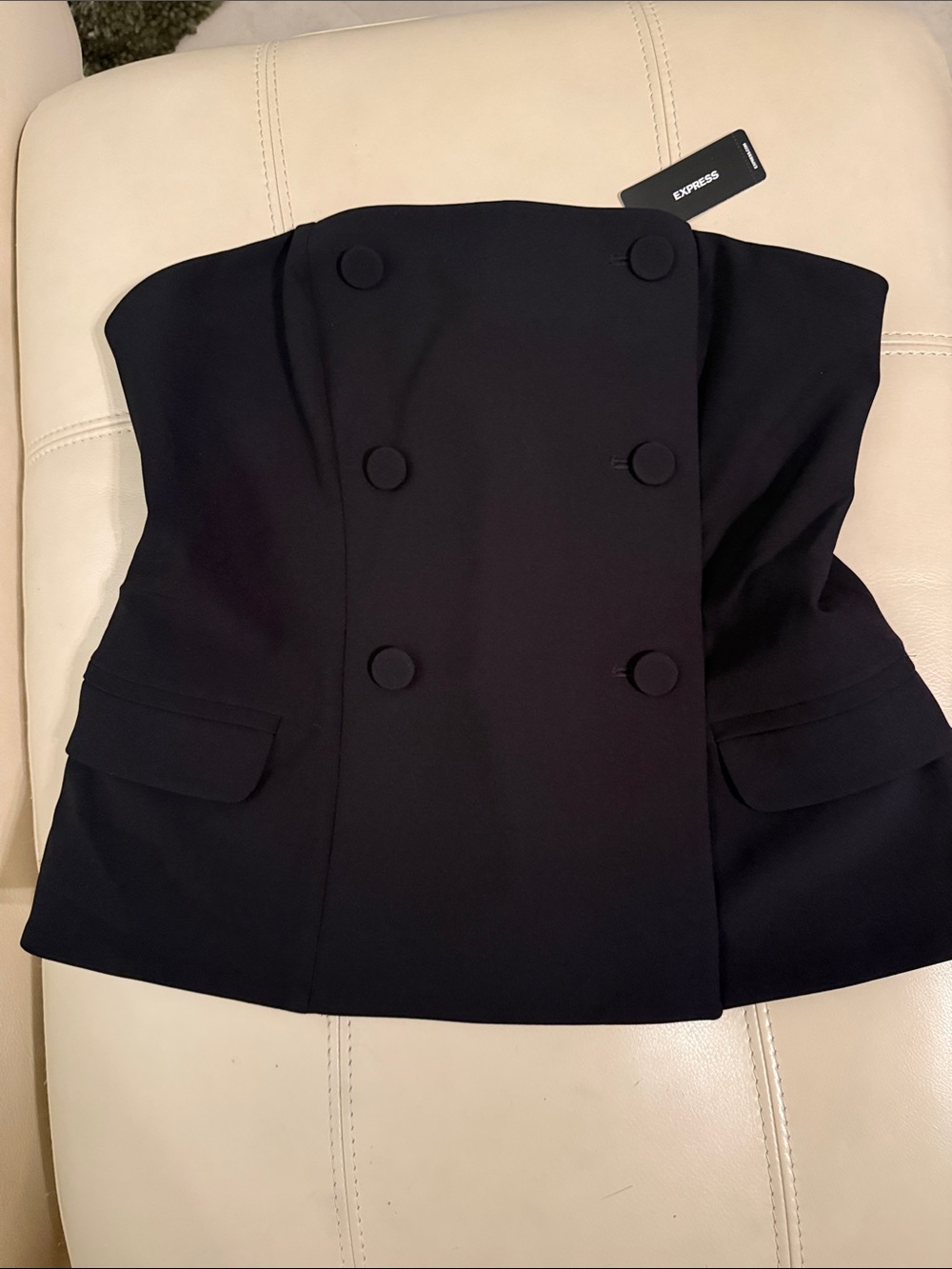 Express Black Strapless Double-Breasted Peplum Top